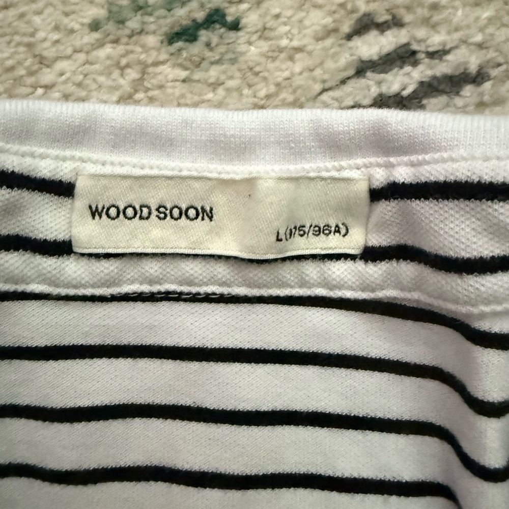 Sz L Wood Soon Striped Women’s Black and White Polo Shirt - Picture 3 of 6
